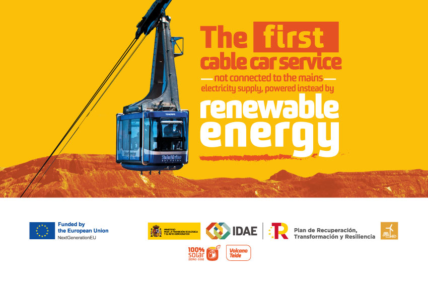 The Teide Cable Car is driven by 100% solar energy without being connected to an electricity grid